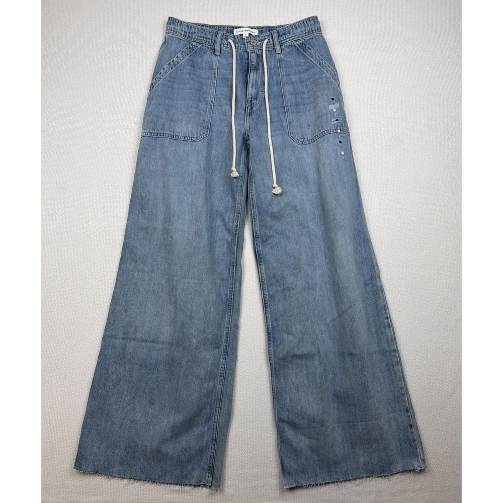Lucky Brand Wide Leg Mid-Rise Jeans Size S Light Wash Raw Hem NWOT Drawstring